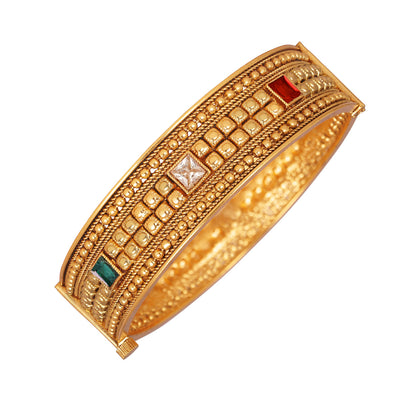 One Gram Gold Plated Lcd, Green And Red Stone Studded Openable Kada .(Multicolor-2.2)