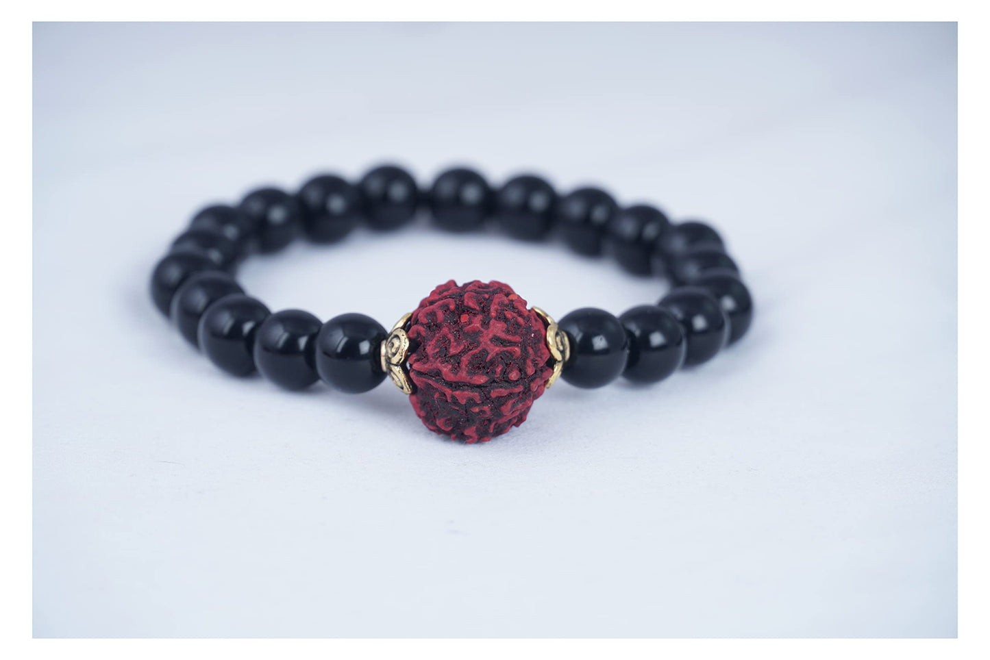 Black Onyx Stone With Panch Mukhi Rudraksha Stretchable Bracelet For Men And Boys.