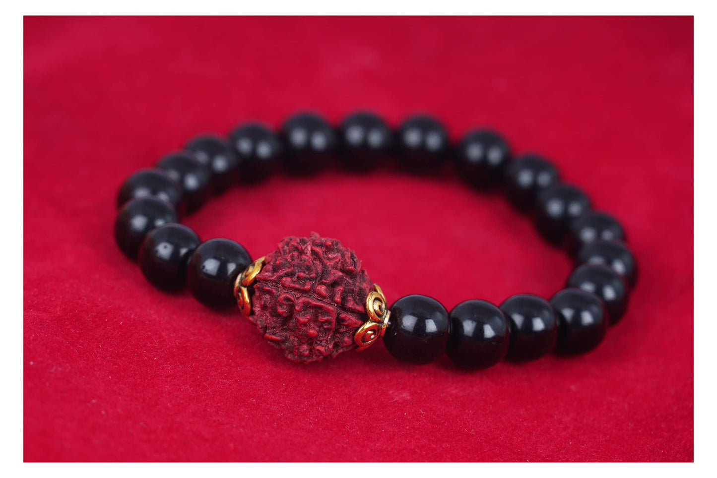 Black Onyx Stone With Panch Mukhi Rudraksha Stretchable Bracelet For Men And Boys.