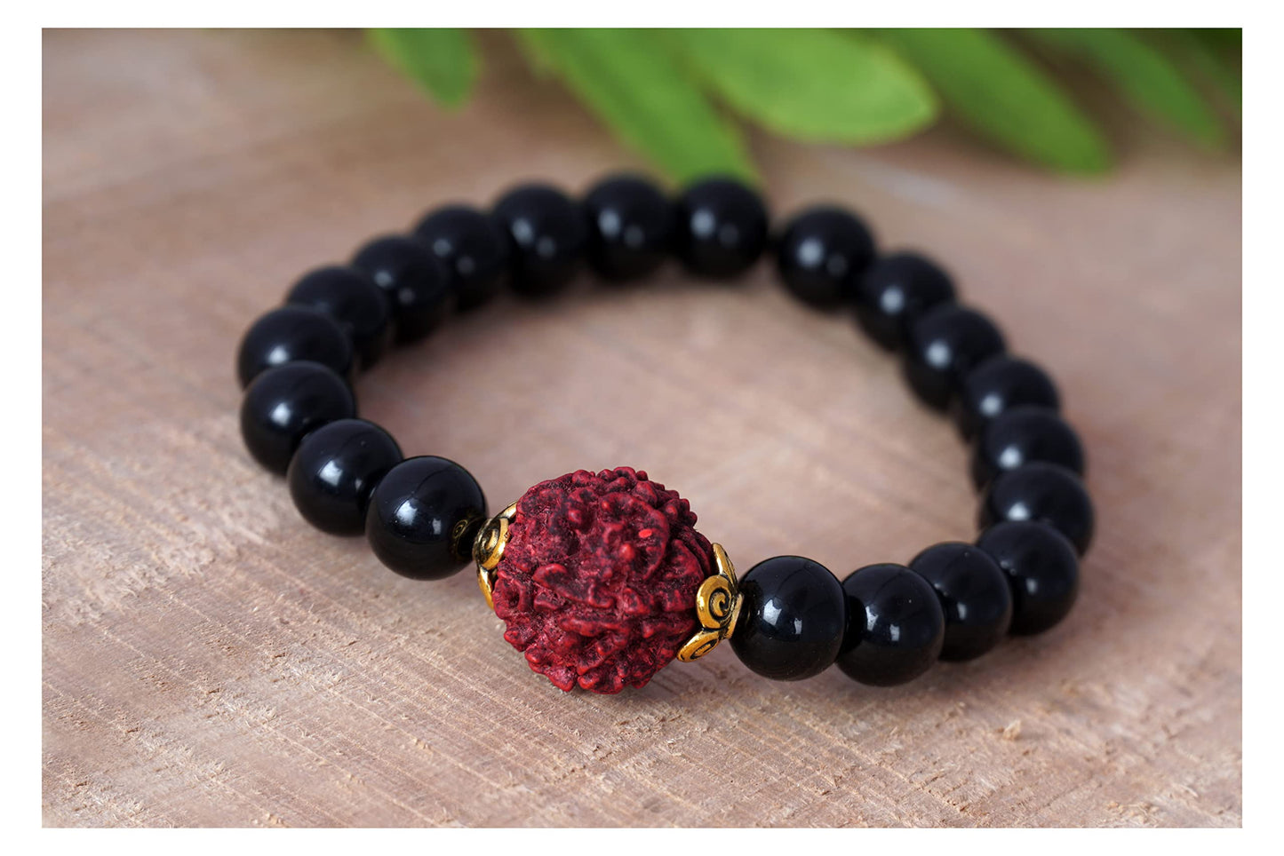 Black Onyx Stone With Panch Mukhi Rudraksha Stretchable Bracelet For Men And Boys.