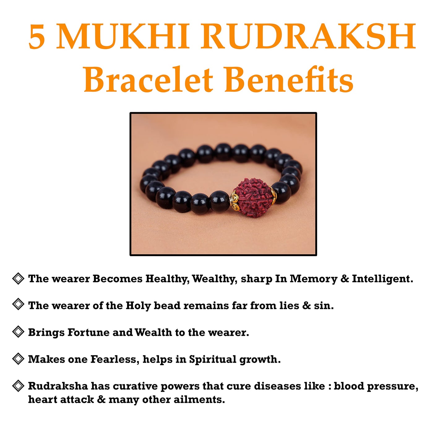 Black Onyx Stone With Panch Mukhi Rudraksha Stretchable Bracelet For Men And Boys.