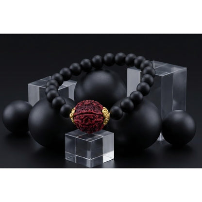 'S Special Matte Finish Black Onyx Stone With Panch Mukhi Rudraksha Stretchable Bracelet - For Girlfriend/Wife.