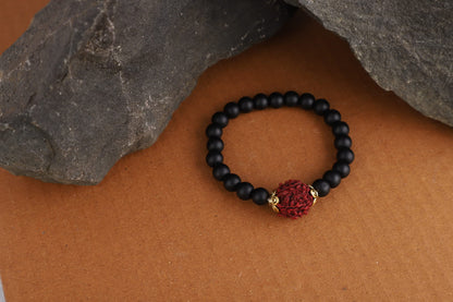 'S Special Matte Finish Black Onyx Stone With Panch Mukhi Rudraksha Stretchable Bracelet - For Girlfriend/Wife.