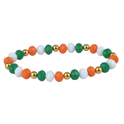 Tiranga/Tricolour/National Flag Stretchable Bracelets With Evil Eye Independence Day/Republic Day In Orange, White & Green