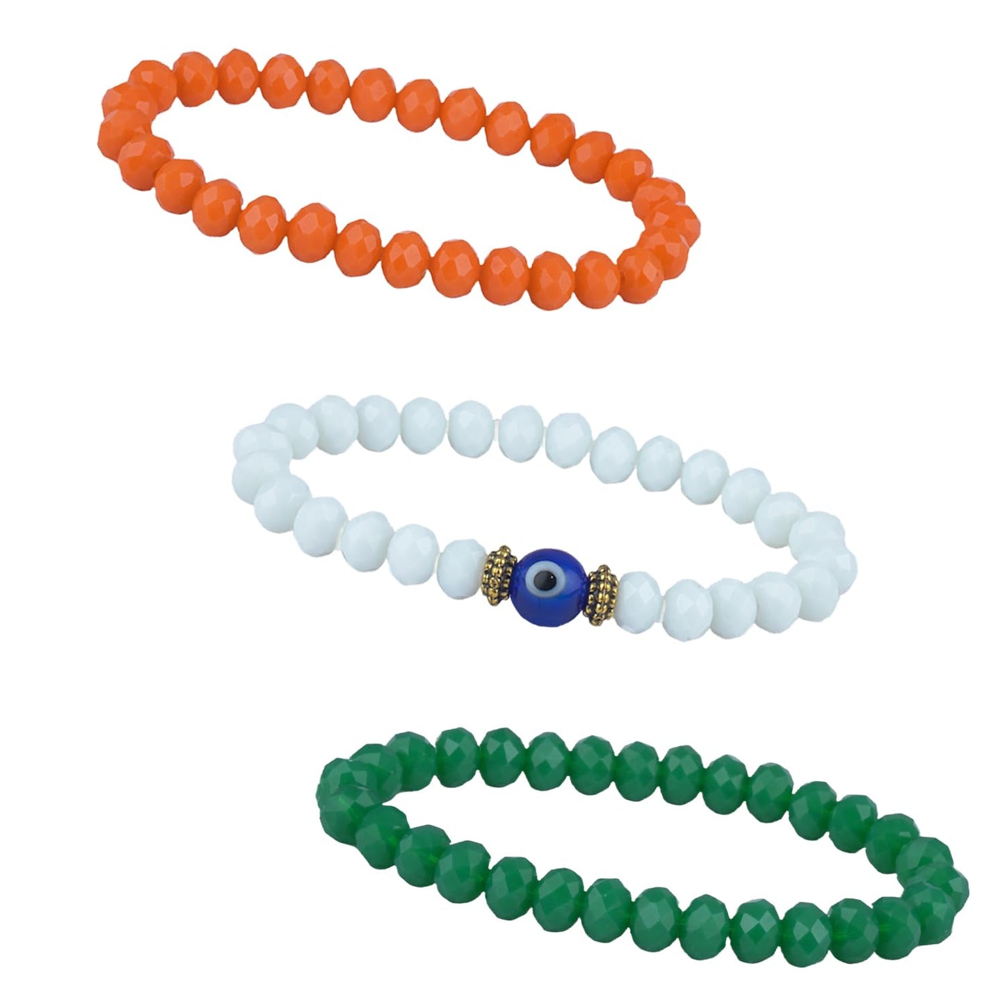 Combo Of Tiranga/Tricolour/National Flag 3 Stretchable Bracelets For Independence Day/Republic Day (Orange, White & Green)