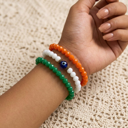 Combo Of Tiranga/Tricolour/National Flag 3 Stretchable Bracelets For Independence Day/Republic Day (Orange, White & Green)