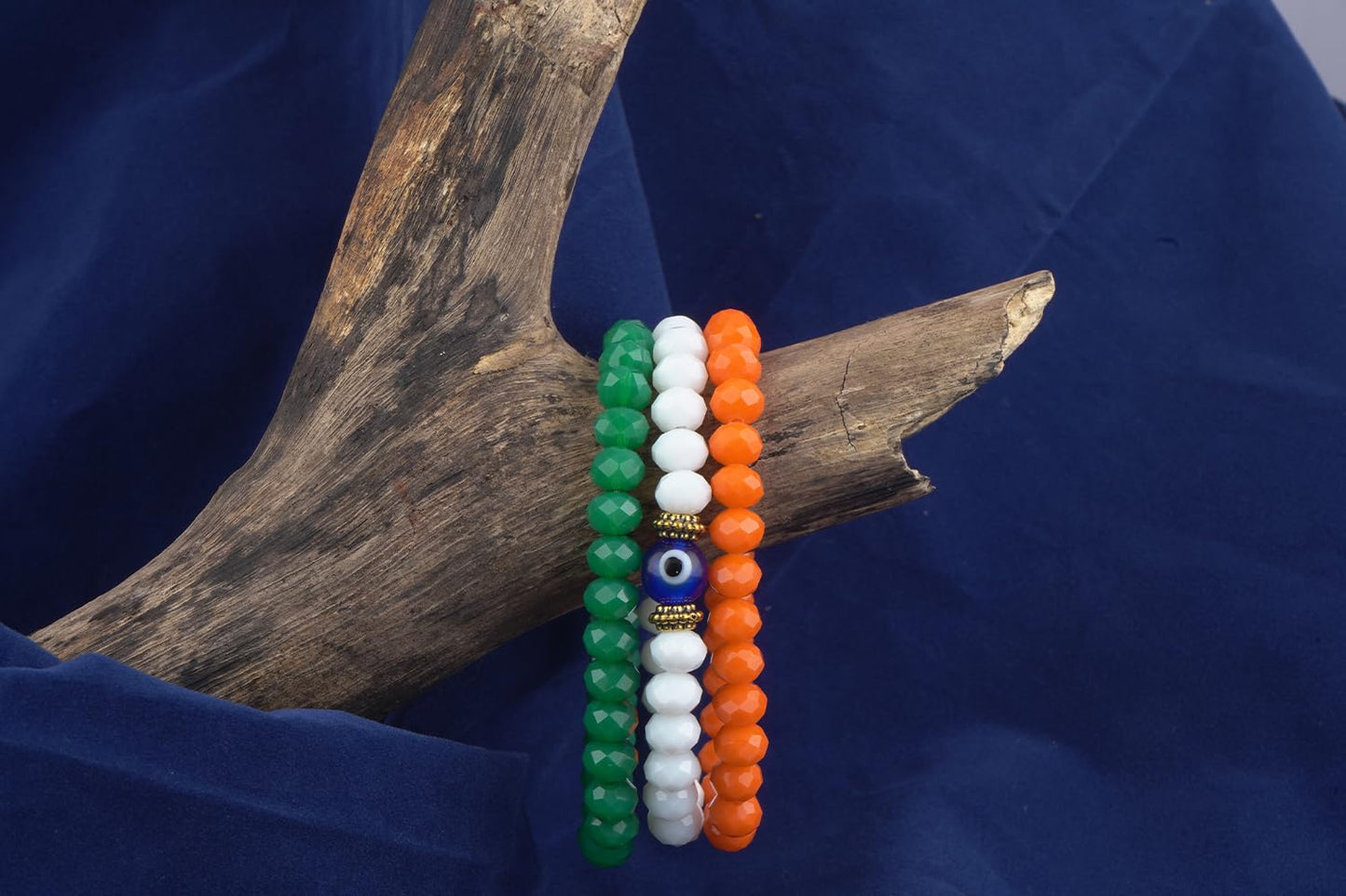 Combo Of Tiranga/Tricolour/National Flag 3 Stretchable Bracelets For Independence Day/Republic Day (Orange, White & Green)