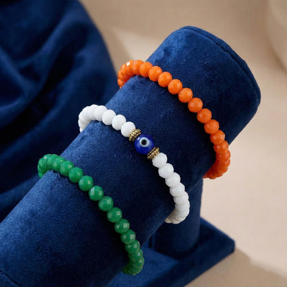 Combo Of Tiranga/Tricolour/National Flag 3 Stretchable Bracelets For Independence Day/Republic Day (Orange, White & Green)