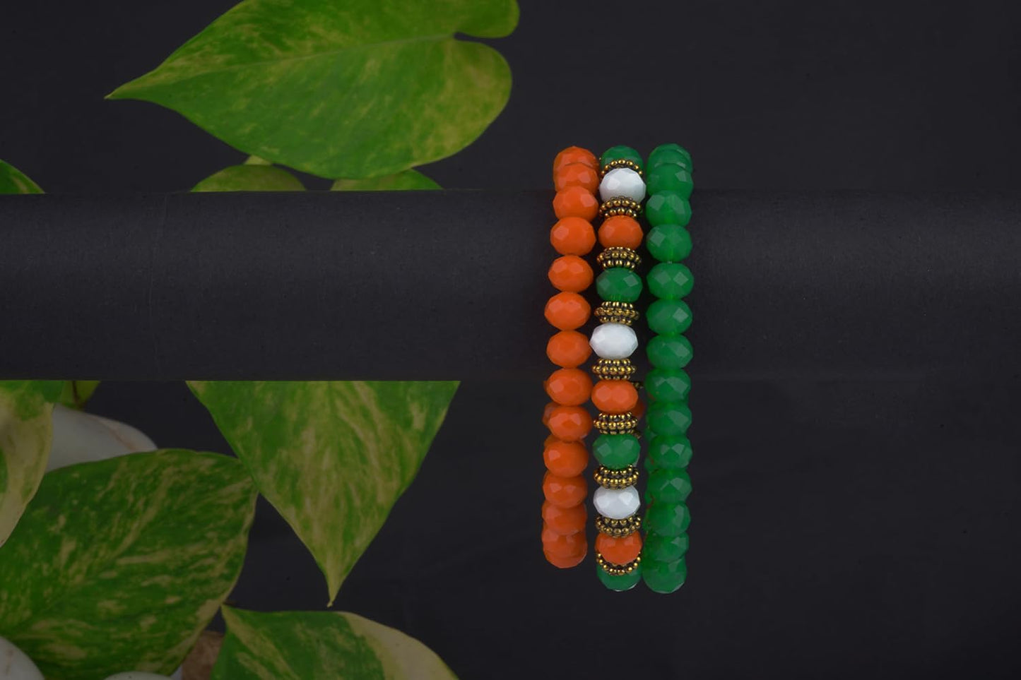 Tiranga/Tricolour/National Flag Stretchable Handmade Bracelets For Independence Day/Republic Day .