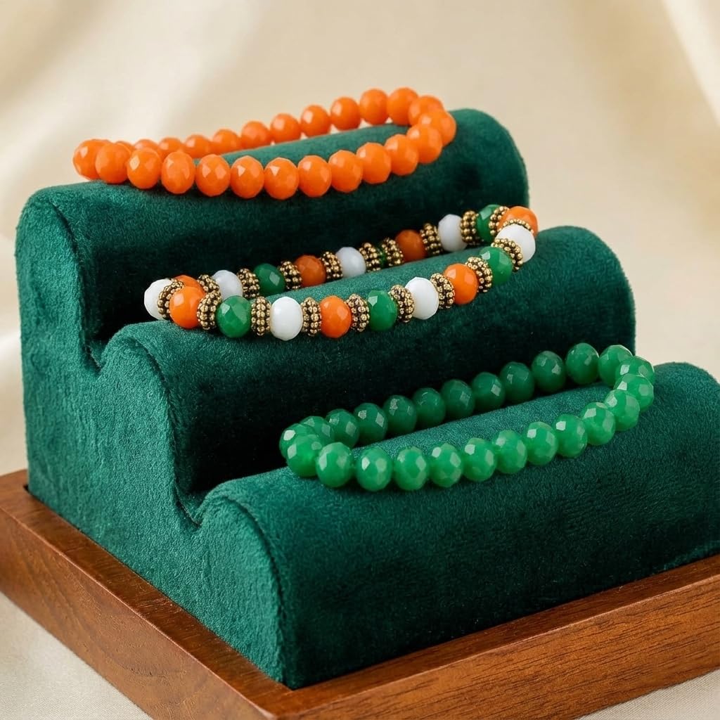 Tiranga/Tricolour/National Flag Stretchable Handmade Bracelets For Independence Day/Republic Day .
