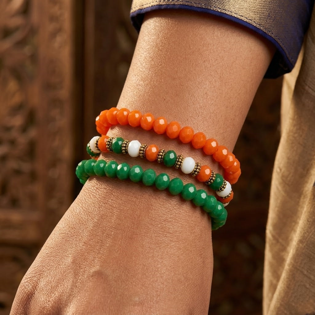 Tiranga/Tricolour/National Flag Stretchable Handmade Bracelets For Independence Day/Republic Day .
