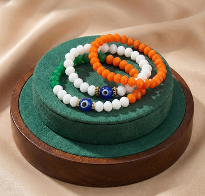 Tri-Color Stretchable Bracelet – Handmade Patriotic India Flag Design