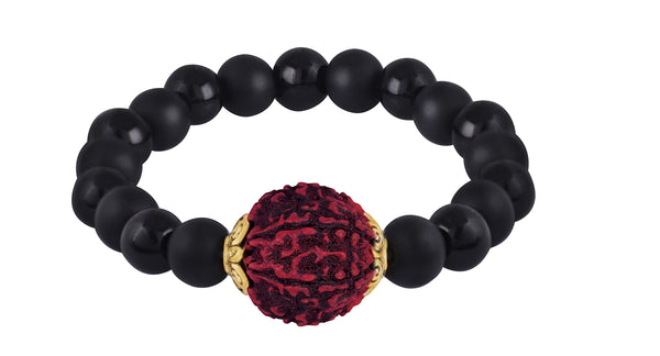 Matte & Glossy Black Onyx & Rudraksha Bracelet – Protective Men’s Set