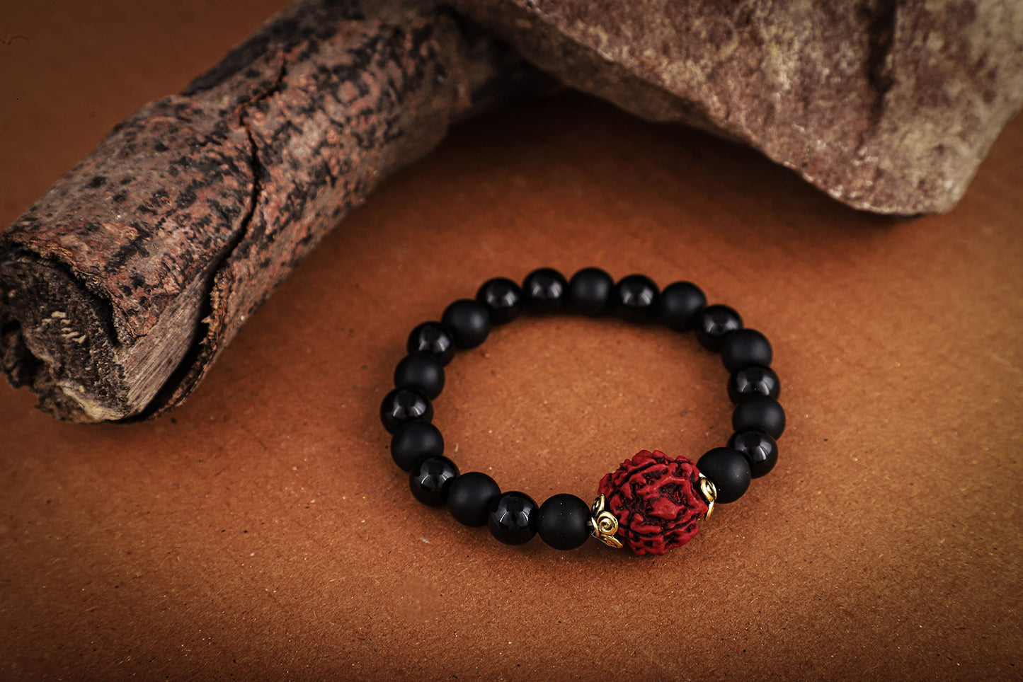 Matte & Glossy Black Onyx & Rudraksha Bracelet – Protective Men’s Set
