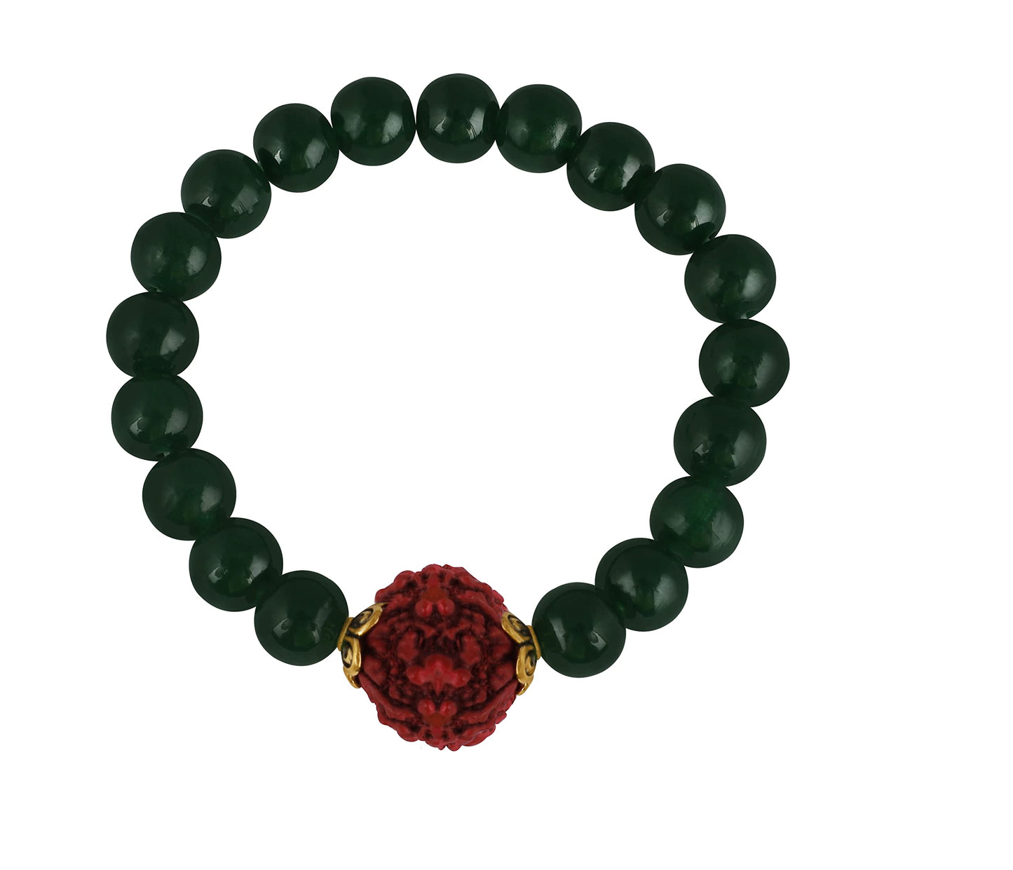 Glossy Green Onyx & Rudraksha Bracelet – Protective Spiritual Beaded Set
