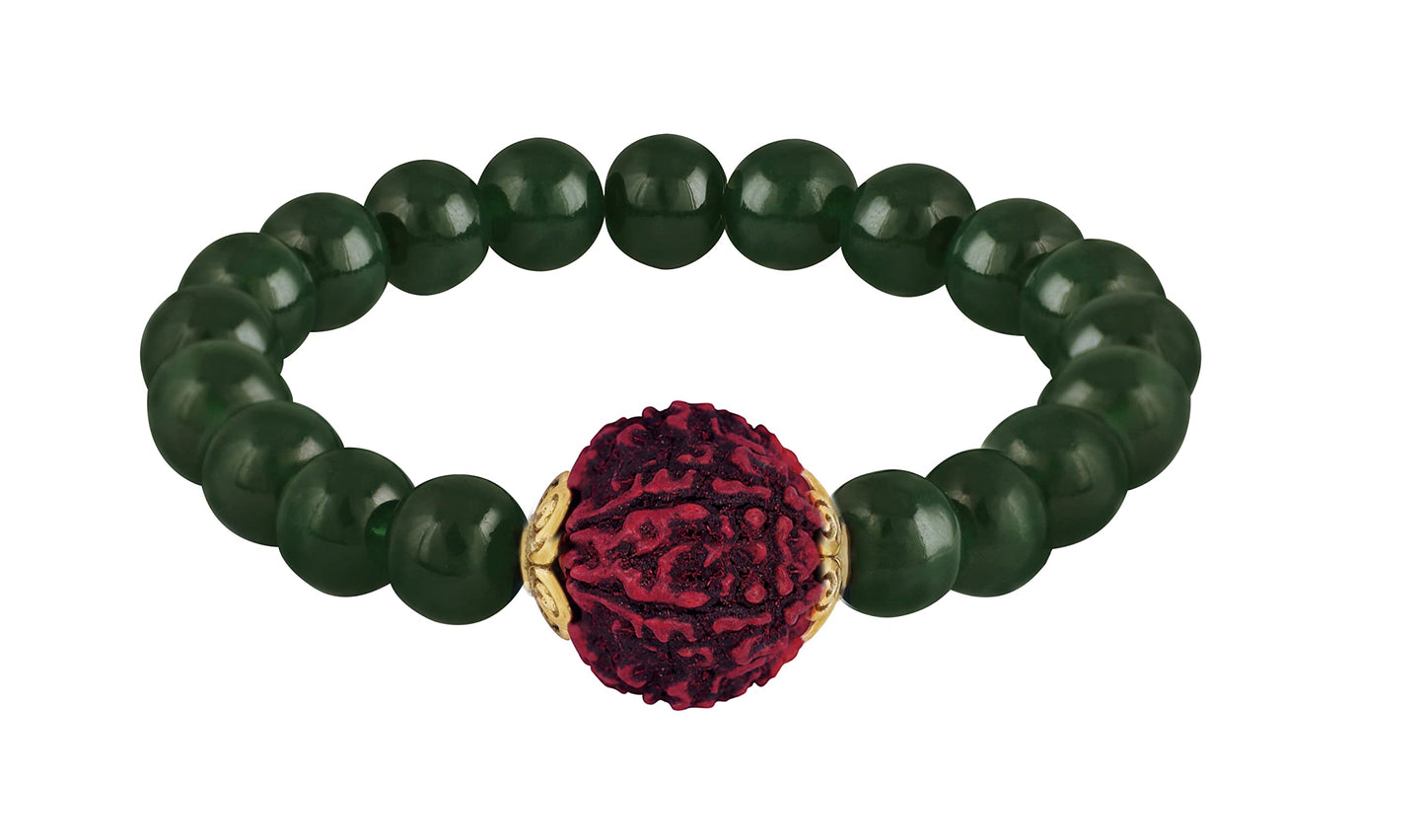 Glossy Green Onyx & Rudraksha Bracelet – Protective Spiritual Beaded Set