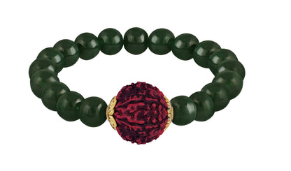 Glossy Green Onyx & Rudraksha Bracelet – Protective Spiritual Beaded Set