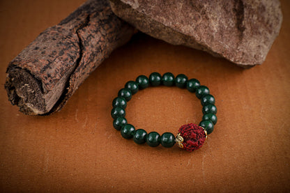 Glossy Green Onyx & Rudraksha Bracelet – Protective Spiritual Beaded Set