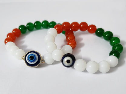 Tri-Color Stretchable Bracelet Set – Handmade Independence/Republic Day Combo