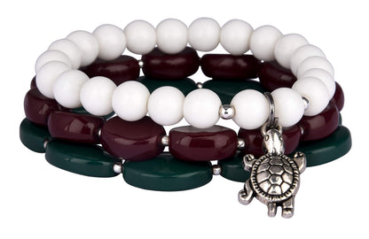 Handcrafted Turtle Rakhi Set – White Onyx & Maroon-Green Agate Combo