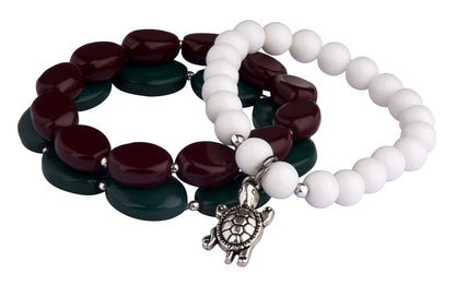 Handcrafted Turtle Rakhi Set – White Onyx & Maroon-Green Agate Combo