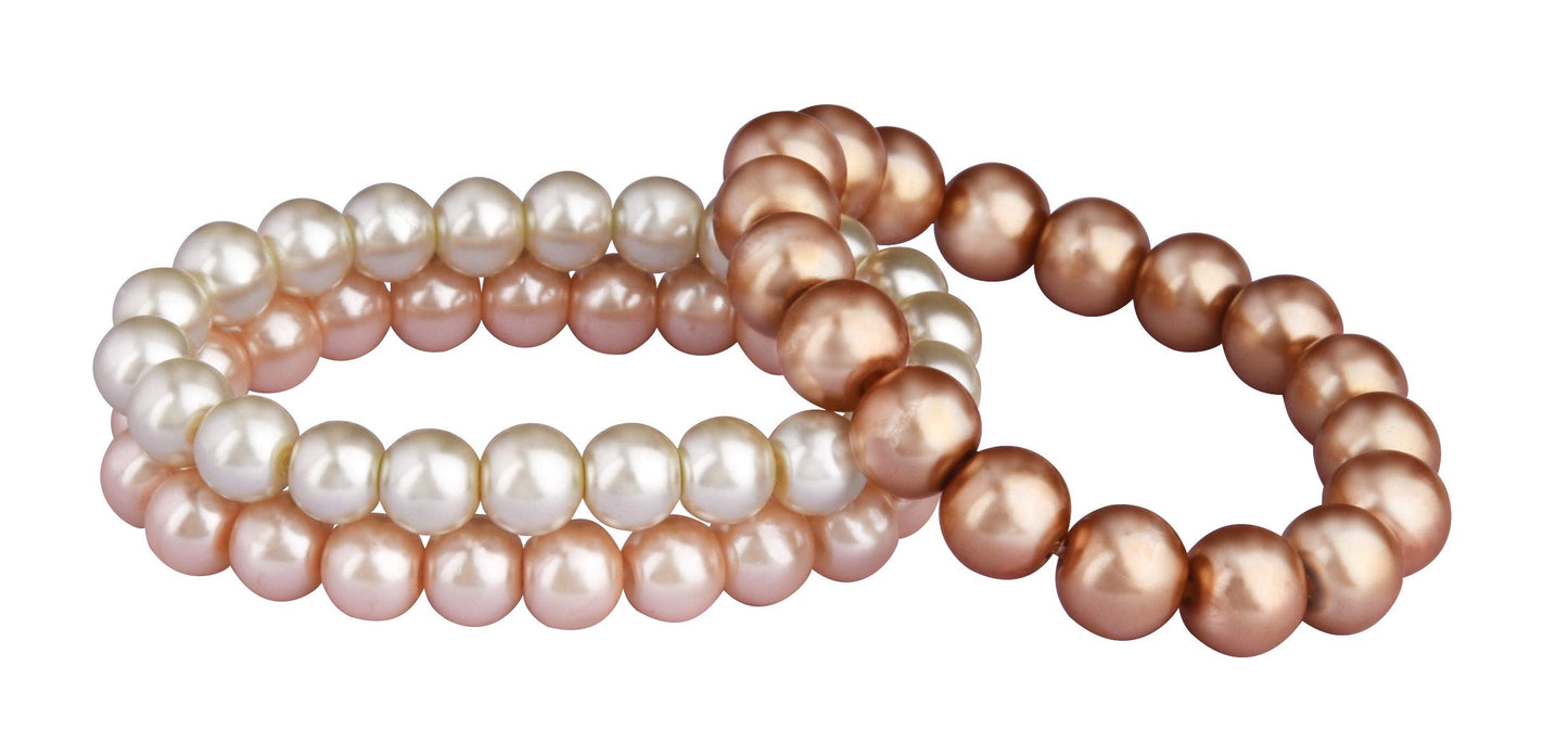 8mm Faux Pearl Stretchable Bracelet Set – 3-Piece Metallic Combo