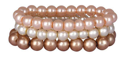 8mm Faux Pearl Stretchable Bracelet Set – 3-Piece Metallic Combo