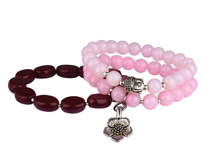 Premium Pink Onyx Healing Bracelet – Spiritual Buddha Charm Yoga Jewelry