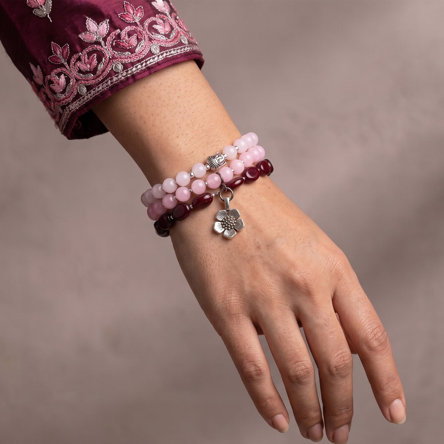 Premium Pink Onyx Healing Bracelet – Spiritual Buddha Charm Yoga Jewelry
