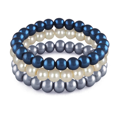 Premium Pearl Bracelet Set – Light Grey, Metallic Blue & Off-White