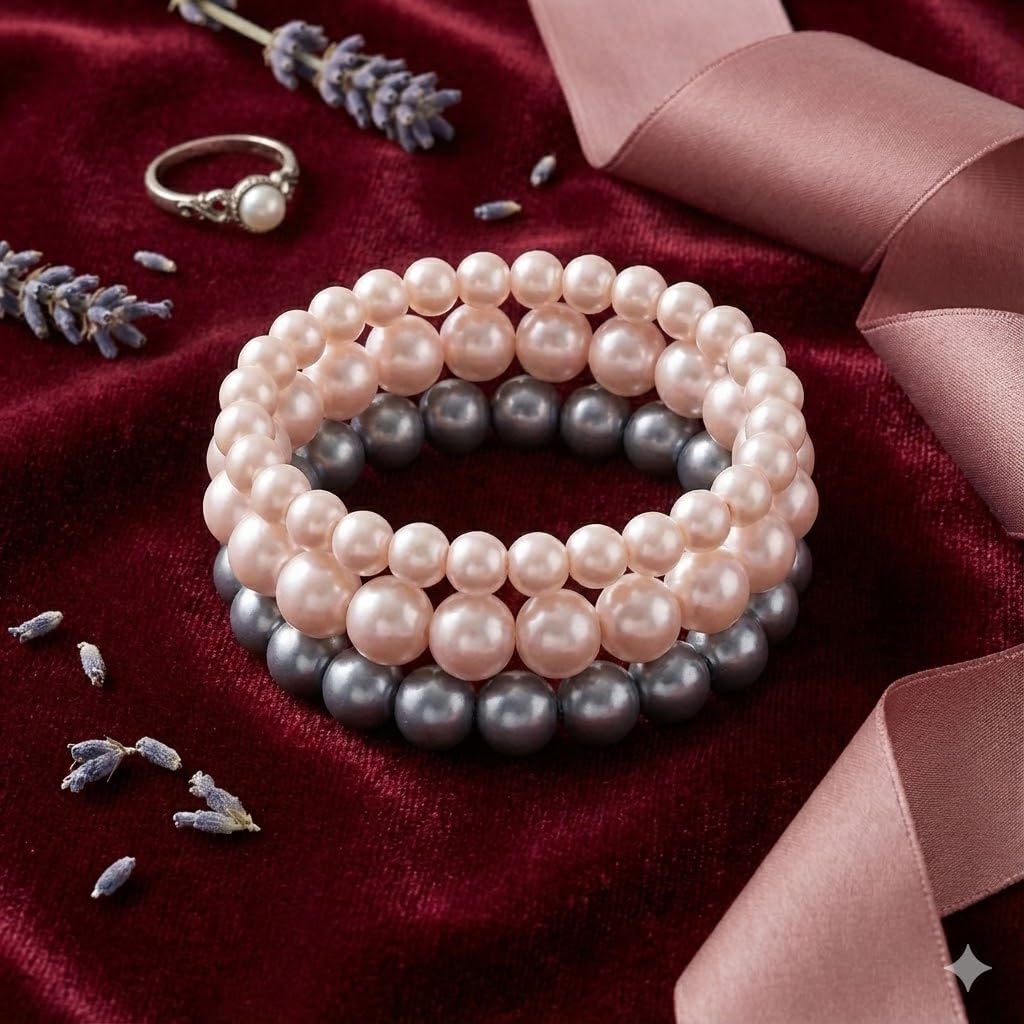 8mm Faux Pearl Stretchable Bracelet Set – 3-Piece Pastel Combo