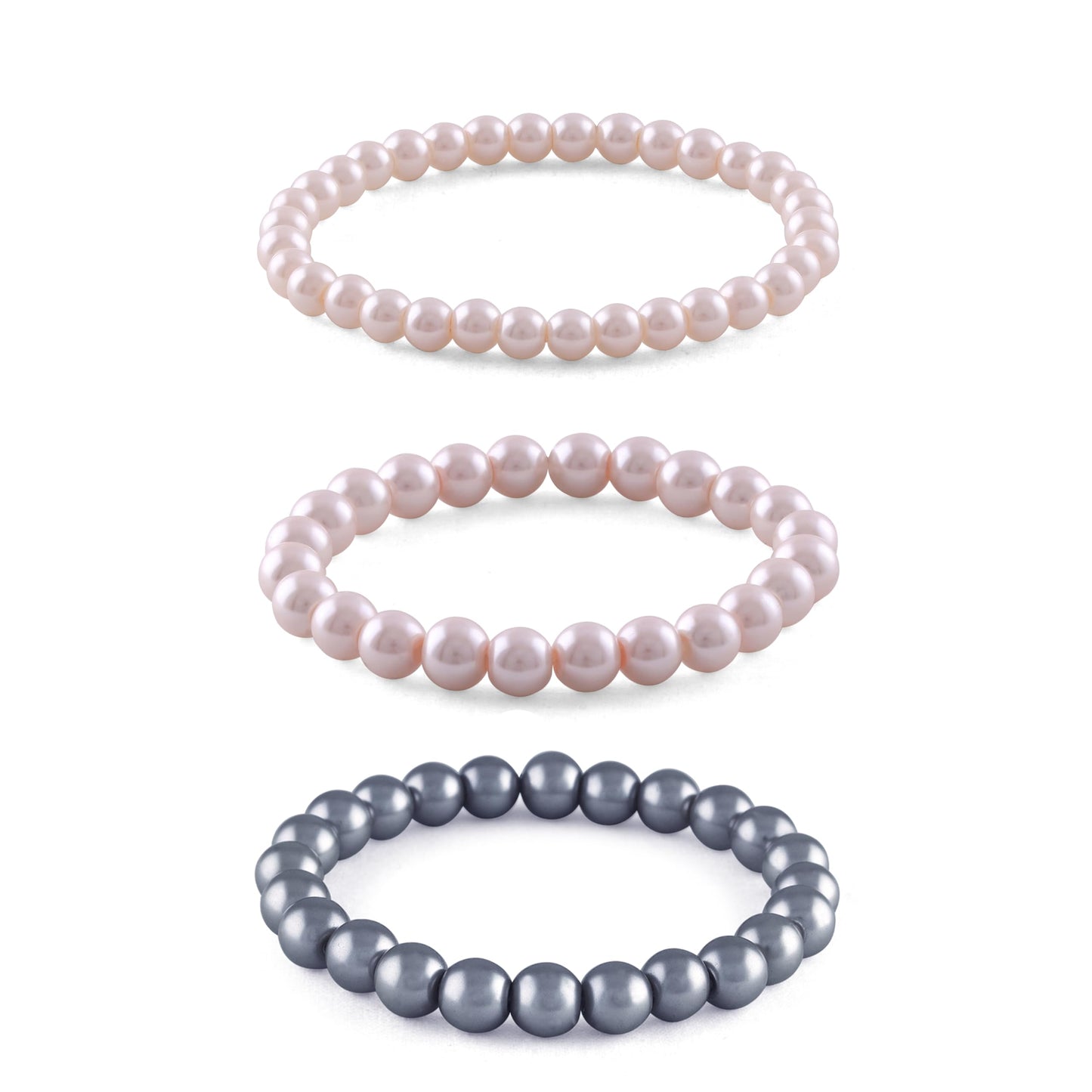 8mm Faux Pearl Stretchable Bracelet Set – 3-Piece Pastel Combo