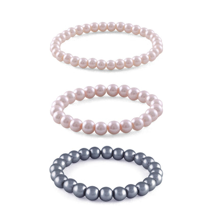 8mm Faux Pearl Stretchable Bracelet Set – 3-Piece Pastel Combo