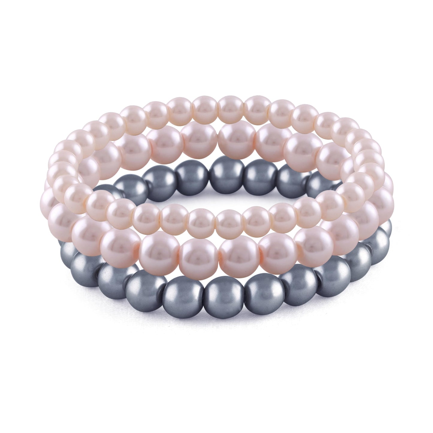 8mm Faux Pearl Stretchable Bracelet Set – 3-Piece Pastel Combo