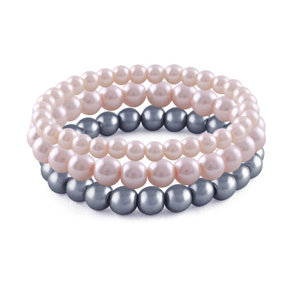 8mm Faux Pearl Stretchable Bracelet Set – 3-Piece Pastel Combo