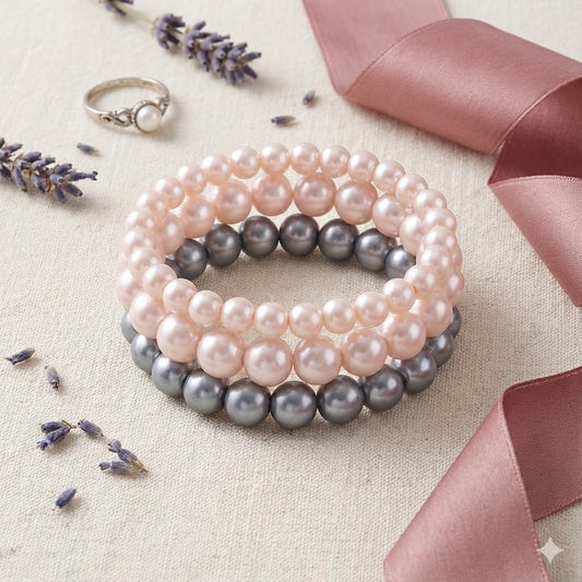 8mm Faux Pearl Stretchable Bracelet Set – 3-Piece Pastel Combo