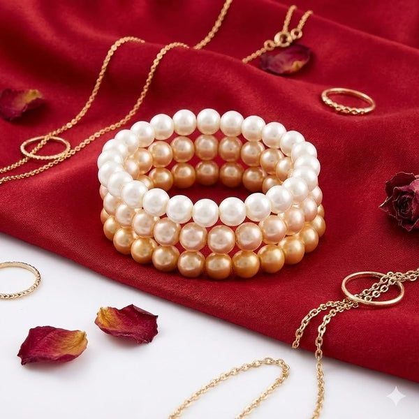 8mm Faux Pearl Stretchable Bracelet Set – 3-Piece Classic Combo