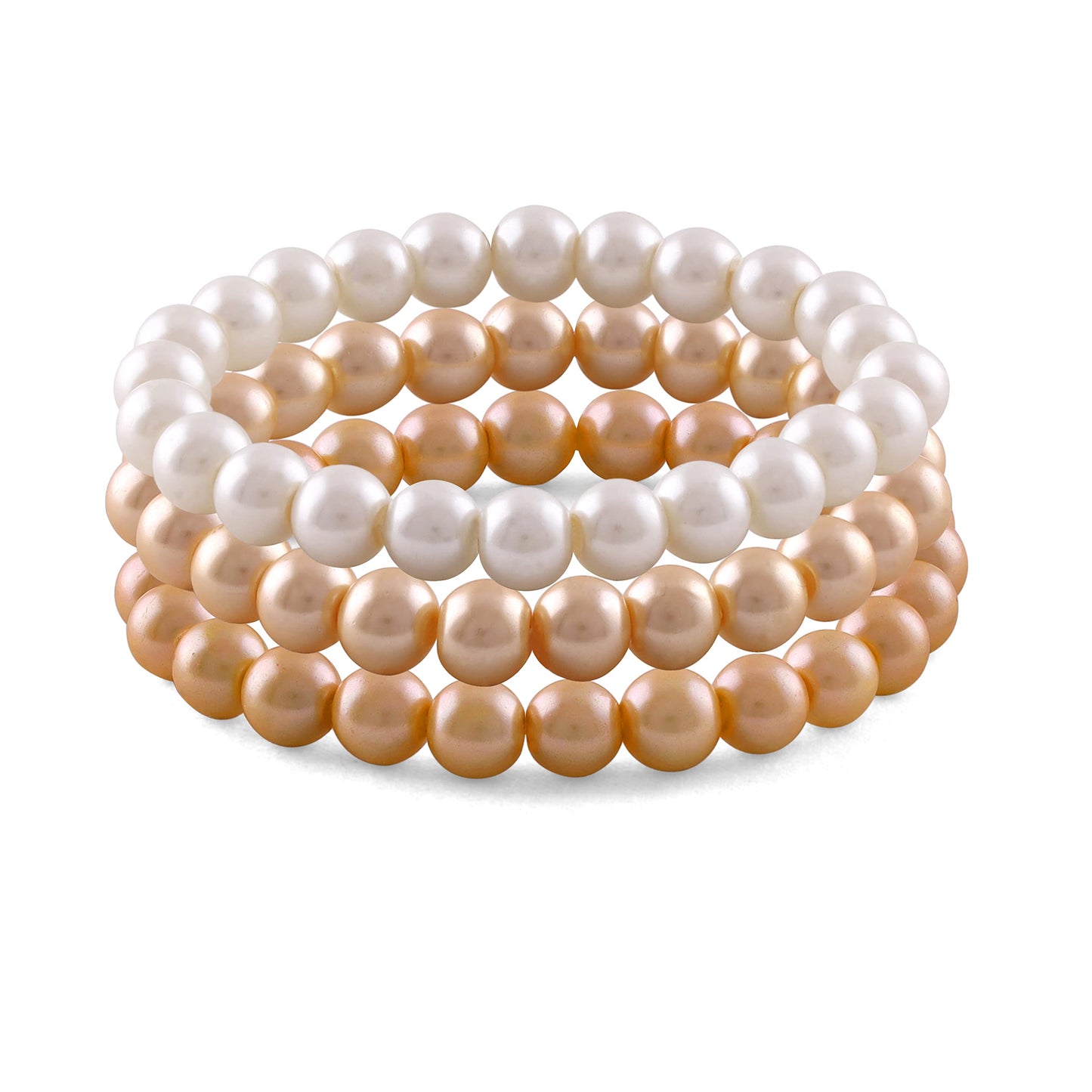 8mm Faux Pearl Stretchable Bracelet Set – 3-Piece Classic Combo