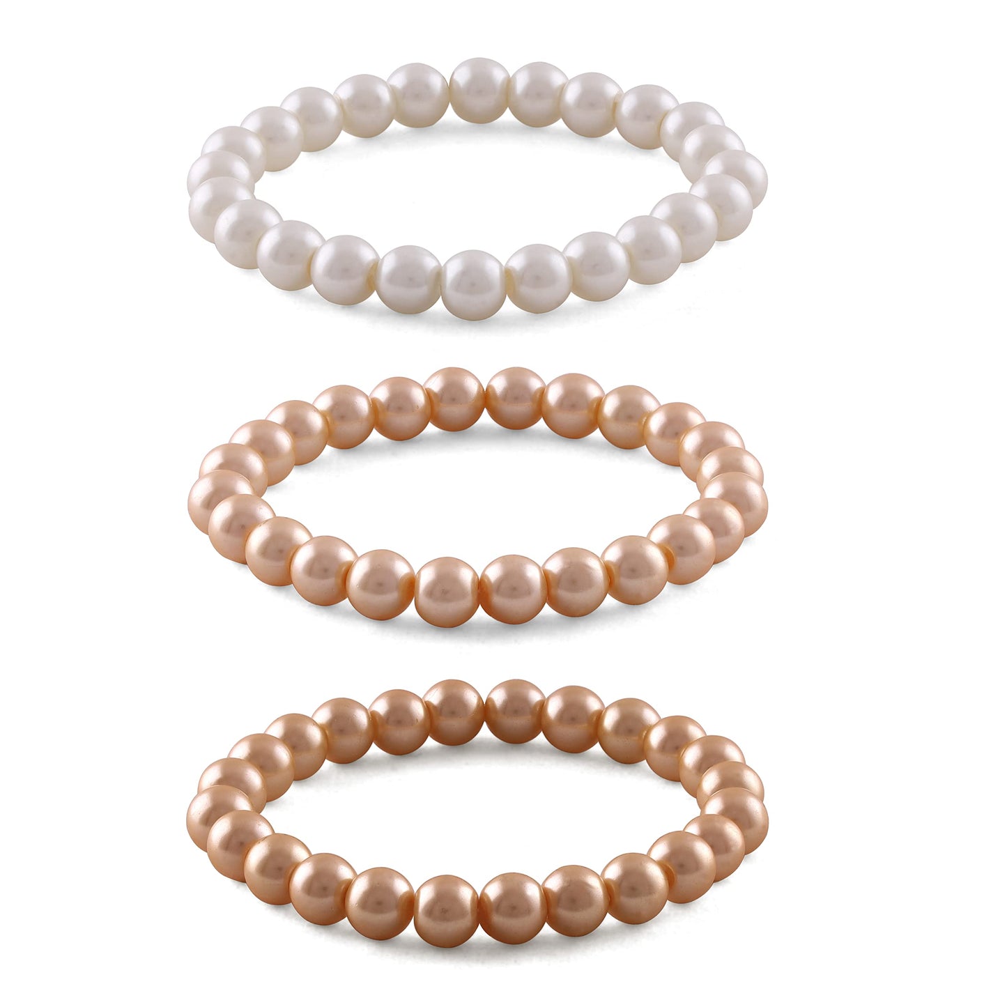 8mm Faux Pearl Stretchable Bracelet Set – 3-Piece Classic Combo