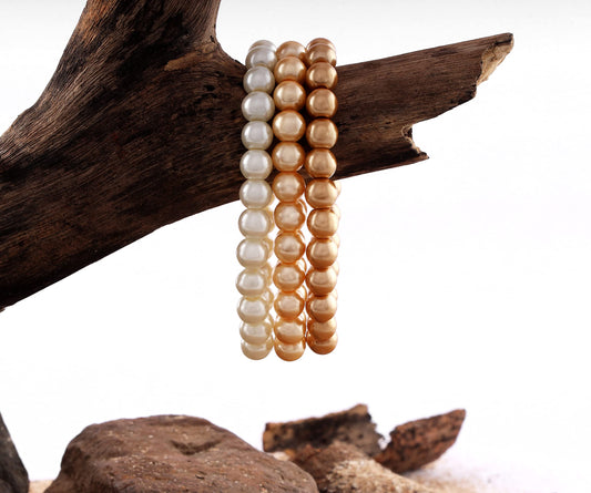 8mm Faux Pearl Stretchable Bracelet Set – 3-Piece Classic Combo