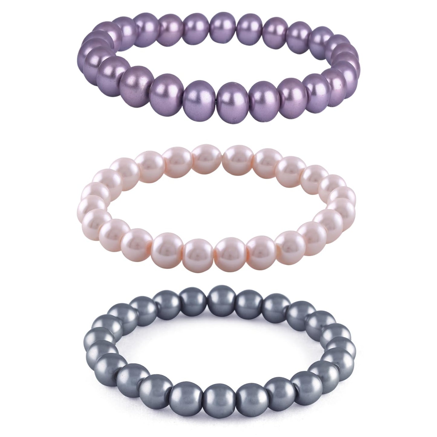 8mm Faux Pearl Stretchable Bracelet Set – 3-Piece Pastel Combo
