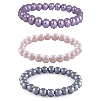 8mm Faux Pearl Stretchable Bracelet Set – 3-Piece Pastel Combo