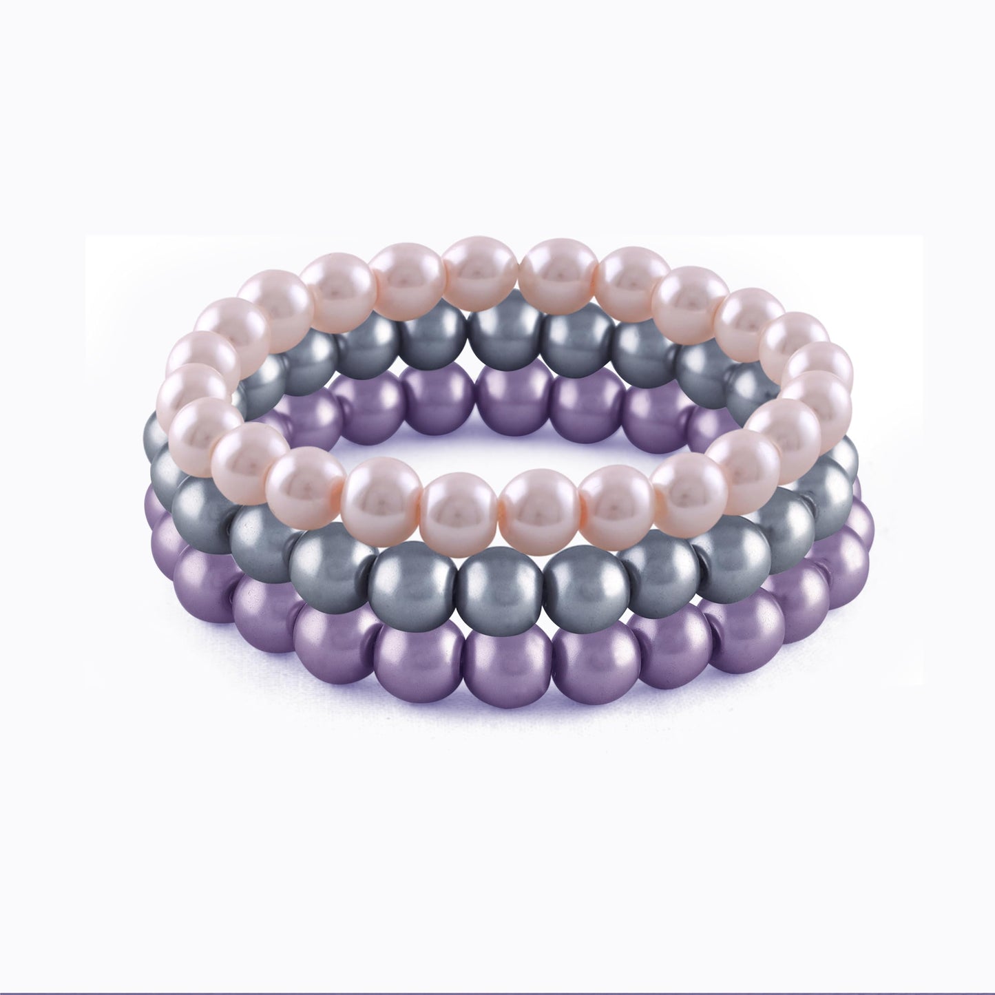 8mm Faux Pearl Stretchable Bracelet Set – 3-Piece Pastel Combo