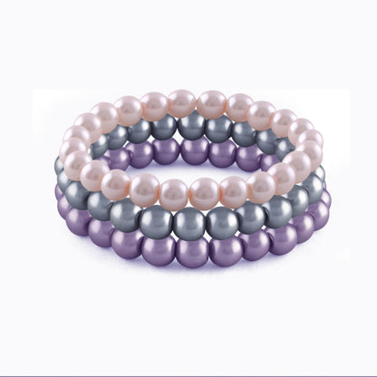 8mm Faux Pearl Stretchable Bracelet Set – 3-Piece Pastel Combo