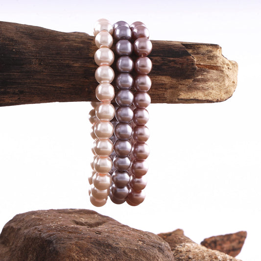 8mm Faux Pearl Stretchable Bracelet Set – 3-Piece Pastel Combo