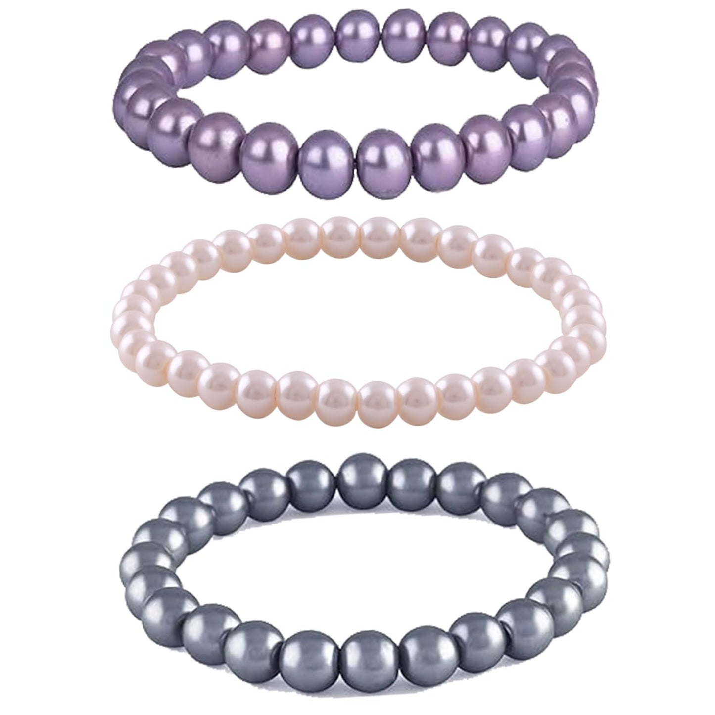 8mm Faux Pearl Stretchable Bracelet Set – 3-Piece Pastel Combo