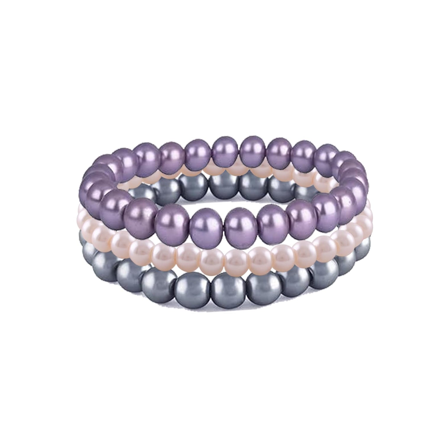 8mm Faux Pearl Stretchable Bracelet Set – 3-Piece Pastel Combo