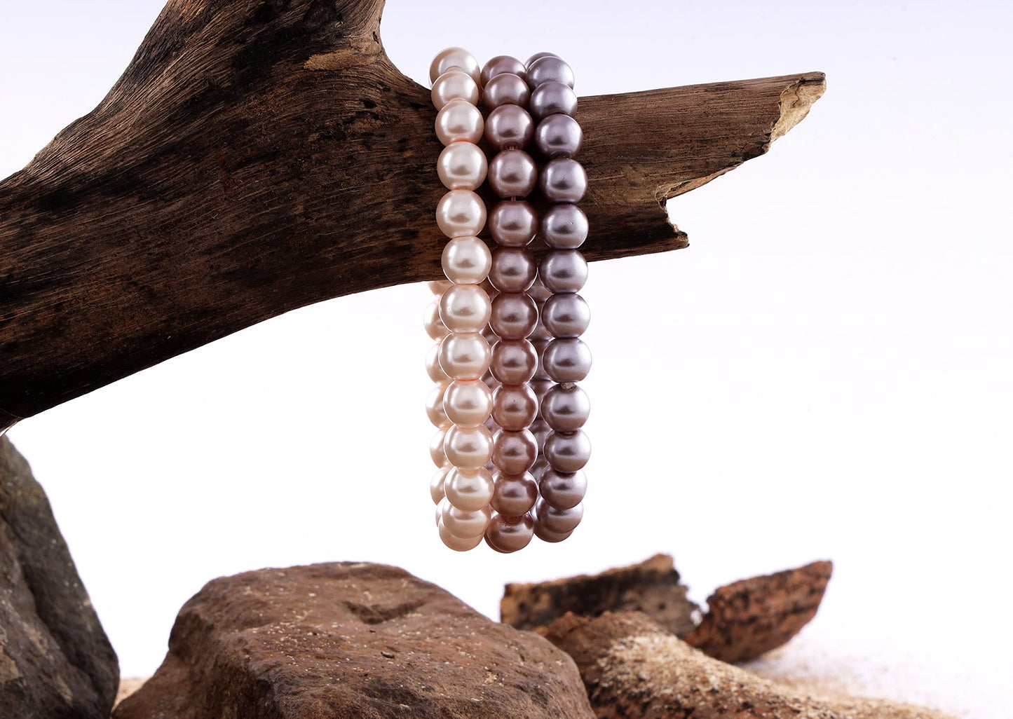 8mm Faux Pearl Stretchable Bracelet Set – 3-Piece Pastel Combo