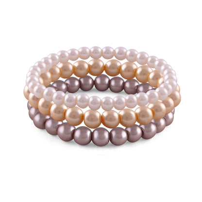 8mm Faux Pearl Stretchable Bracelet Set – 3-Piece Festive Combo