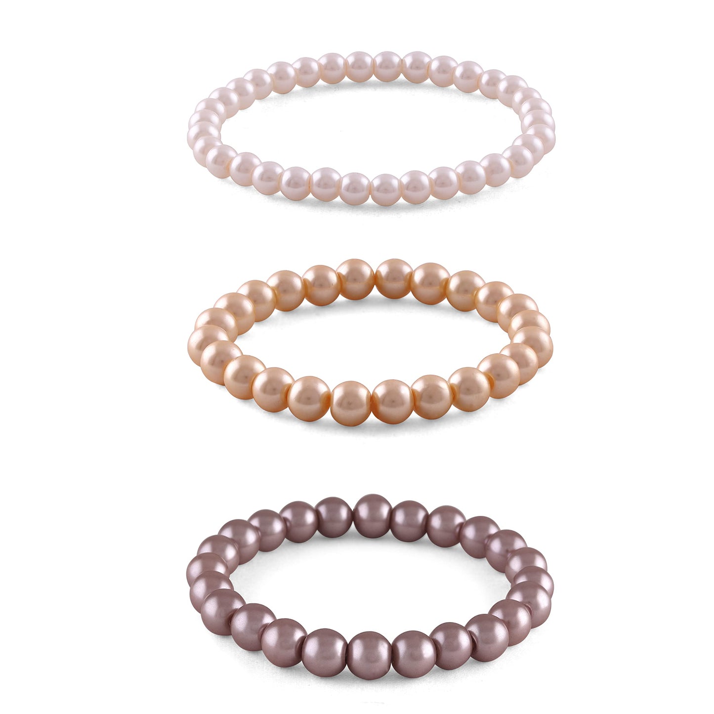 8mm Faux Pearl Stretchable Bracelet Set – 3-Piece Festive Combo